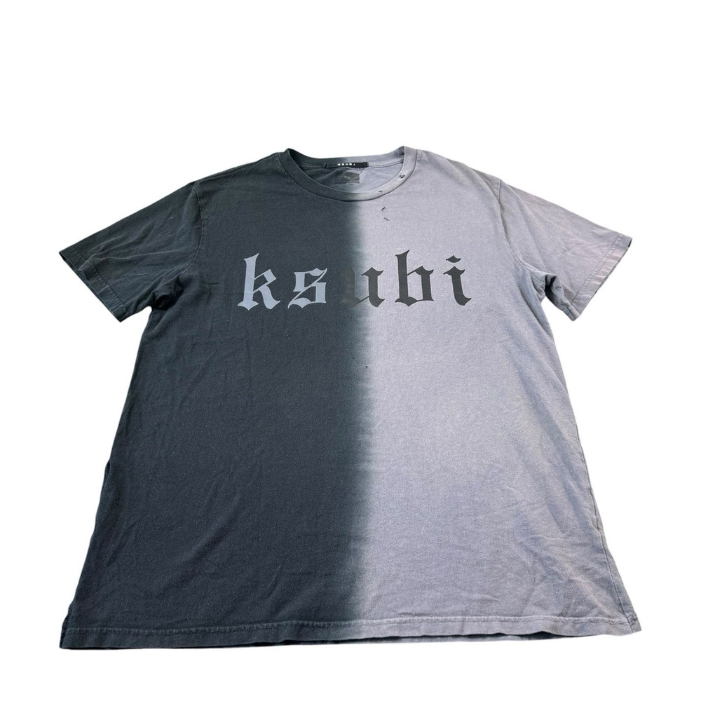 Ksubi Gray Black Distressed Men's Cotton Spellout T Shirt Size Large L
